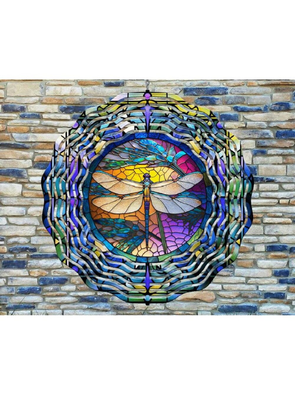 10" Colorful Dragonfly Stained Glass Wind Spinner Yard 3D Aluminum rws-194